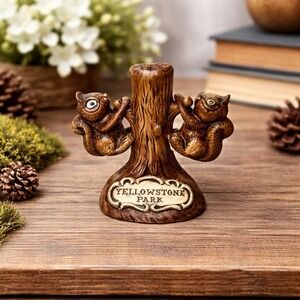 Yellowstone Park Ceramic Squirrels Tree Salt and Pepper Shakers Vintage